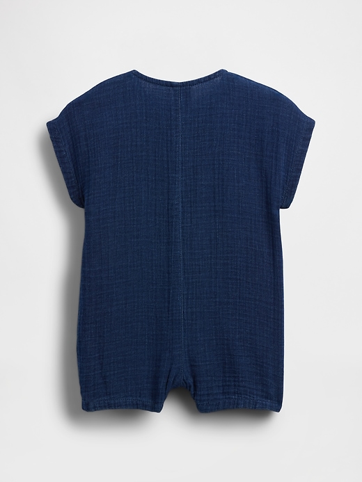 Image number 2 showing, Baby Cotton Gauze Denim Shorty One-Piece