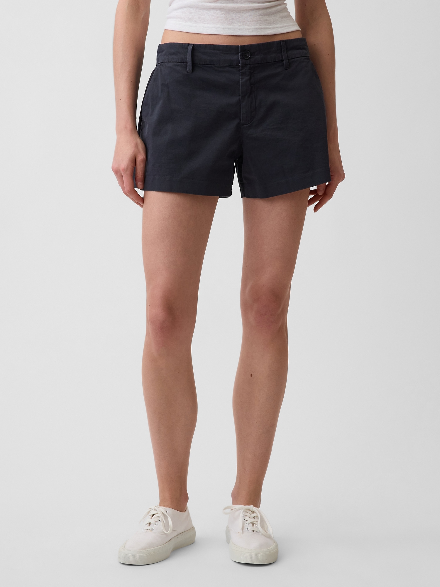 Mid Rise Khaki Shorts