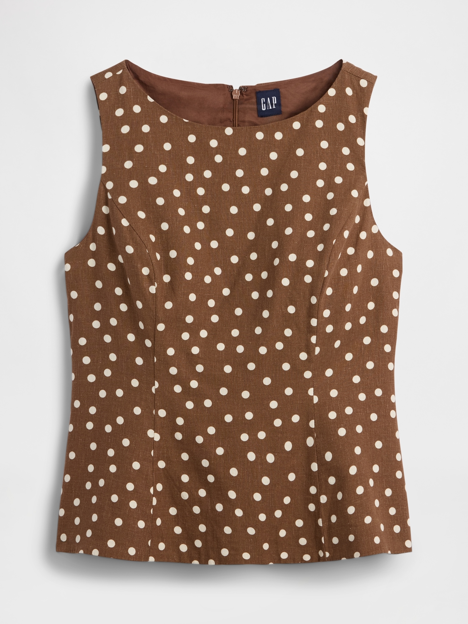 Женский топ Gap Linen-Blend Boatneck Top, цвет: Коричневый в горошек — фото 4