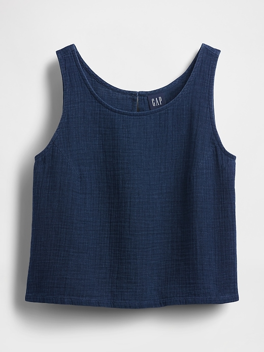 Image number 2 showing, Cotton Gauze Denim Crop Shell Tank Top