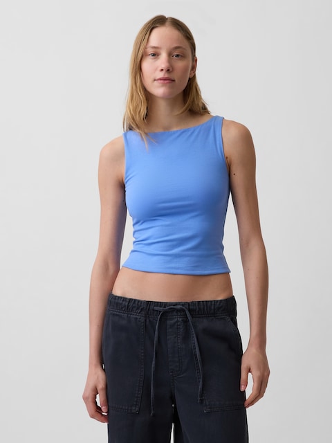CloseKnit Jersey Boatneck Crop Tank Top