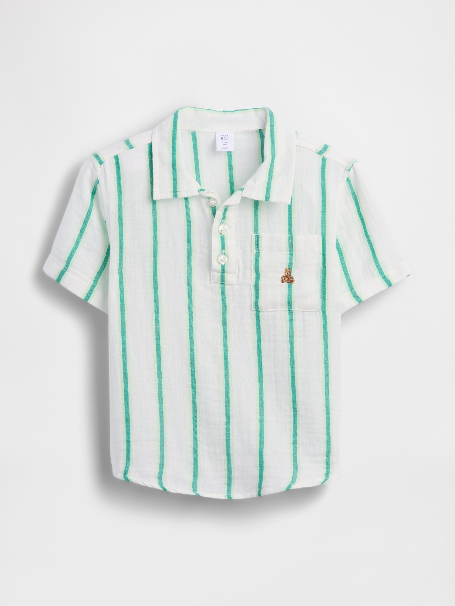 Поло Gap Cotton Gauze Print Polo Shirt для малышей, цвет: Зелёный полосатый — фото 2