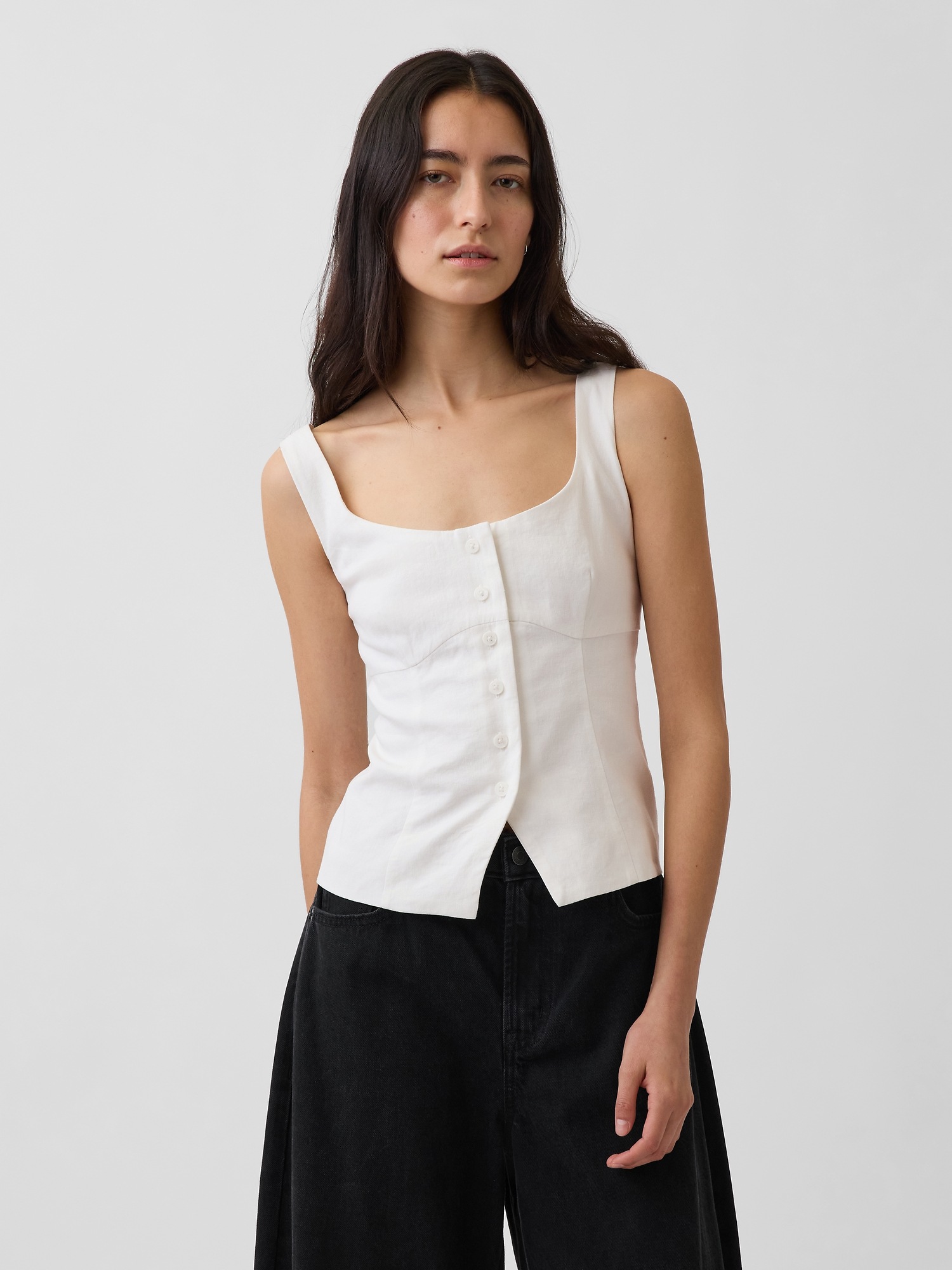 Linen-Blend Corset Vest Top