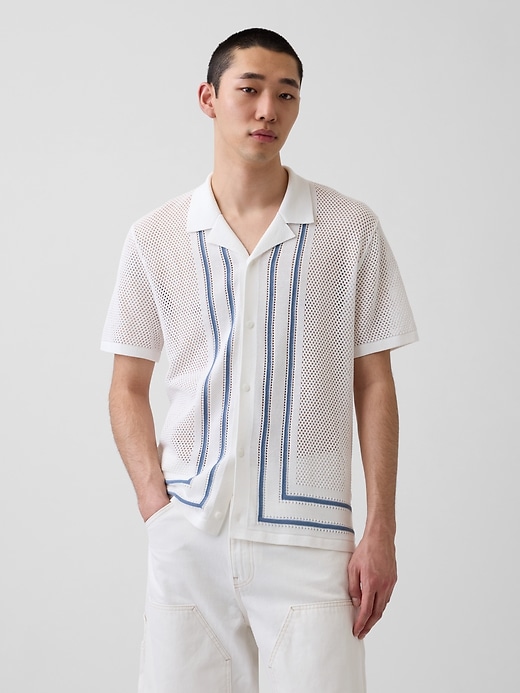 Image number 1 showing, Stripe Camp Collar Sweater Shirt