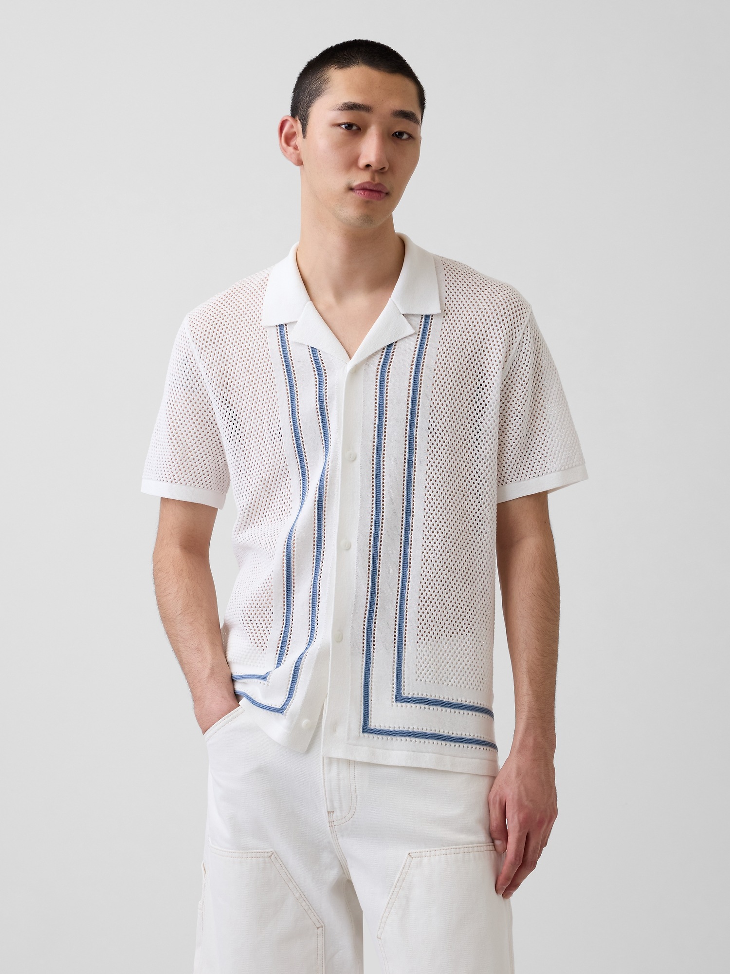 Мужские свитеры Gap Stripe Camp Collar Sweater Shirt