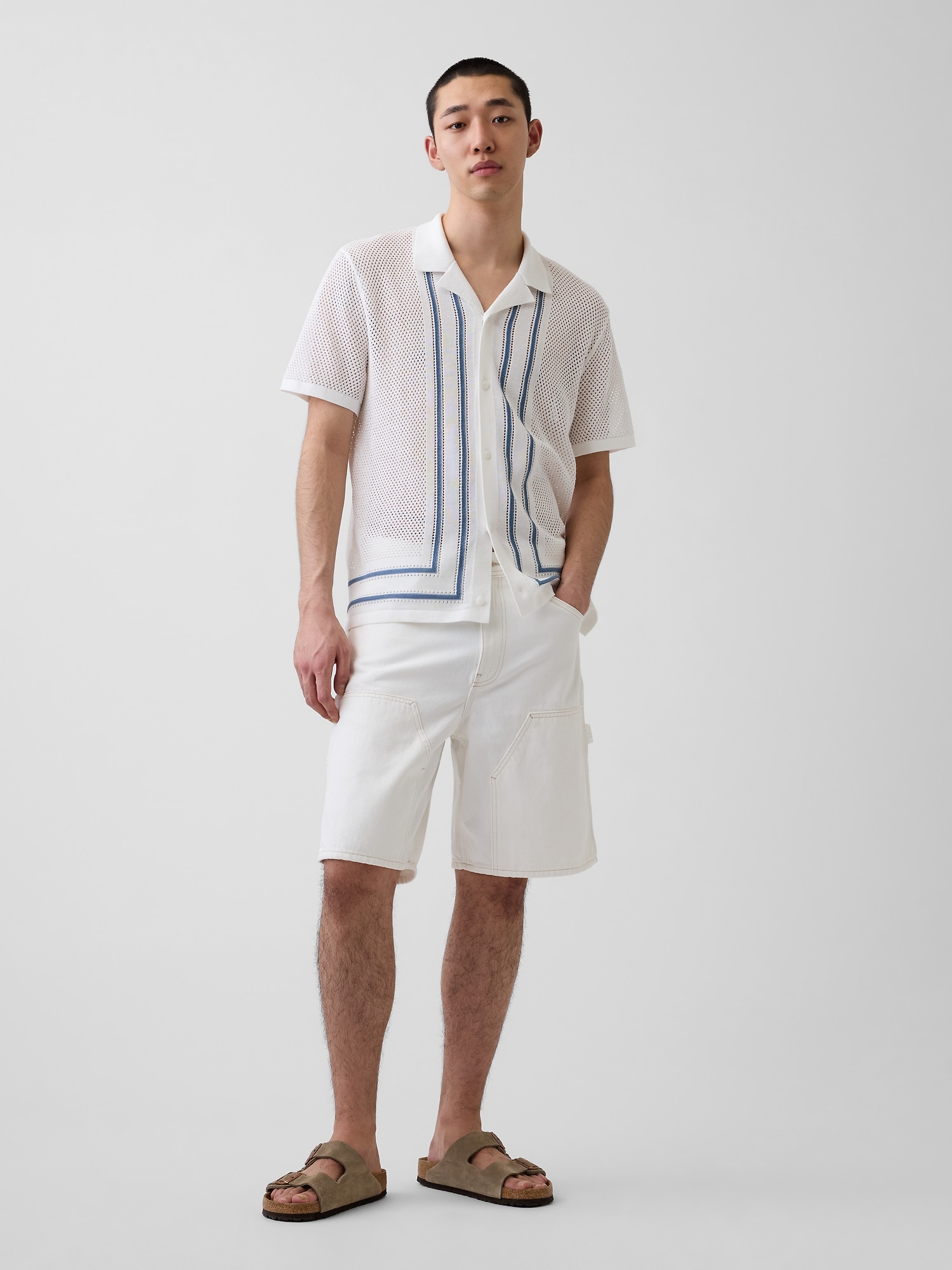 Stripe Camp Collar Sweater Shirt