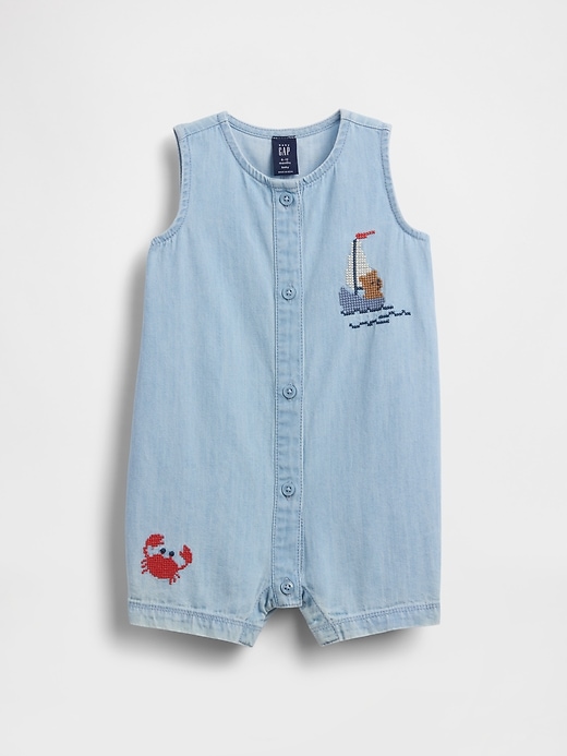 Image number 1 showing, Baby Embroidered Denim Tank Shorty One-Piece