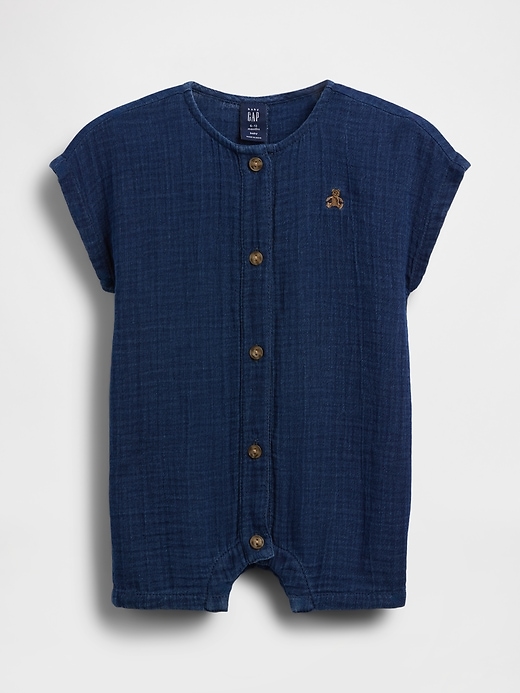 Image number 1 showing, Baby Cotton Gauze Denim Shorty One-Piece
