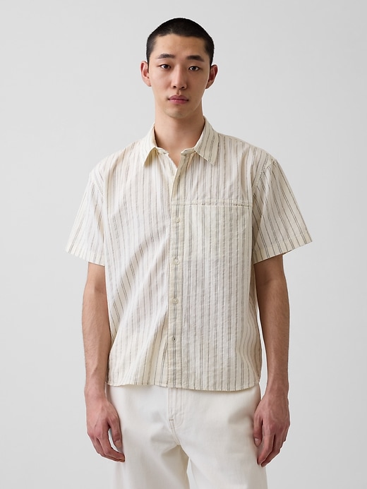 Image number 1 showing, Seersucker Stripe Relaxed Curved-Hem Shirt