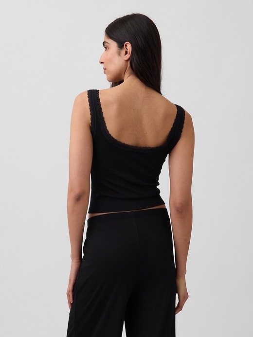 Image number 3 showing, Mini Rib Lace Henley PJ Tank Top