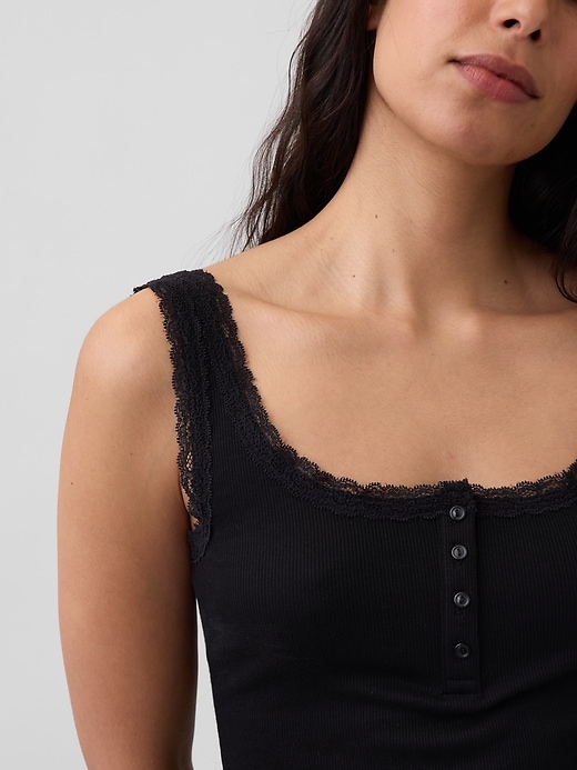 Image number 4 showing, Mini Rib Lace Henley PJ Tank Top