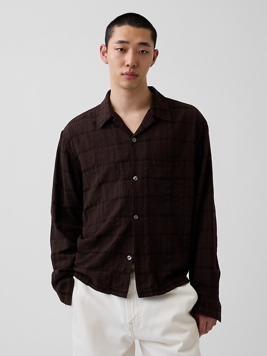 Image number 1 showing, Relaxed Straight-Hem Seersucker Shirt