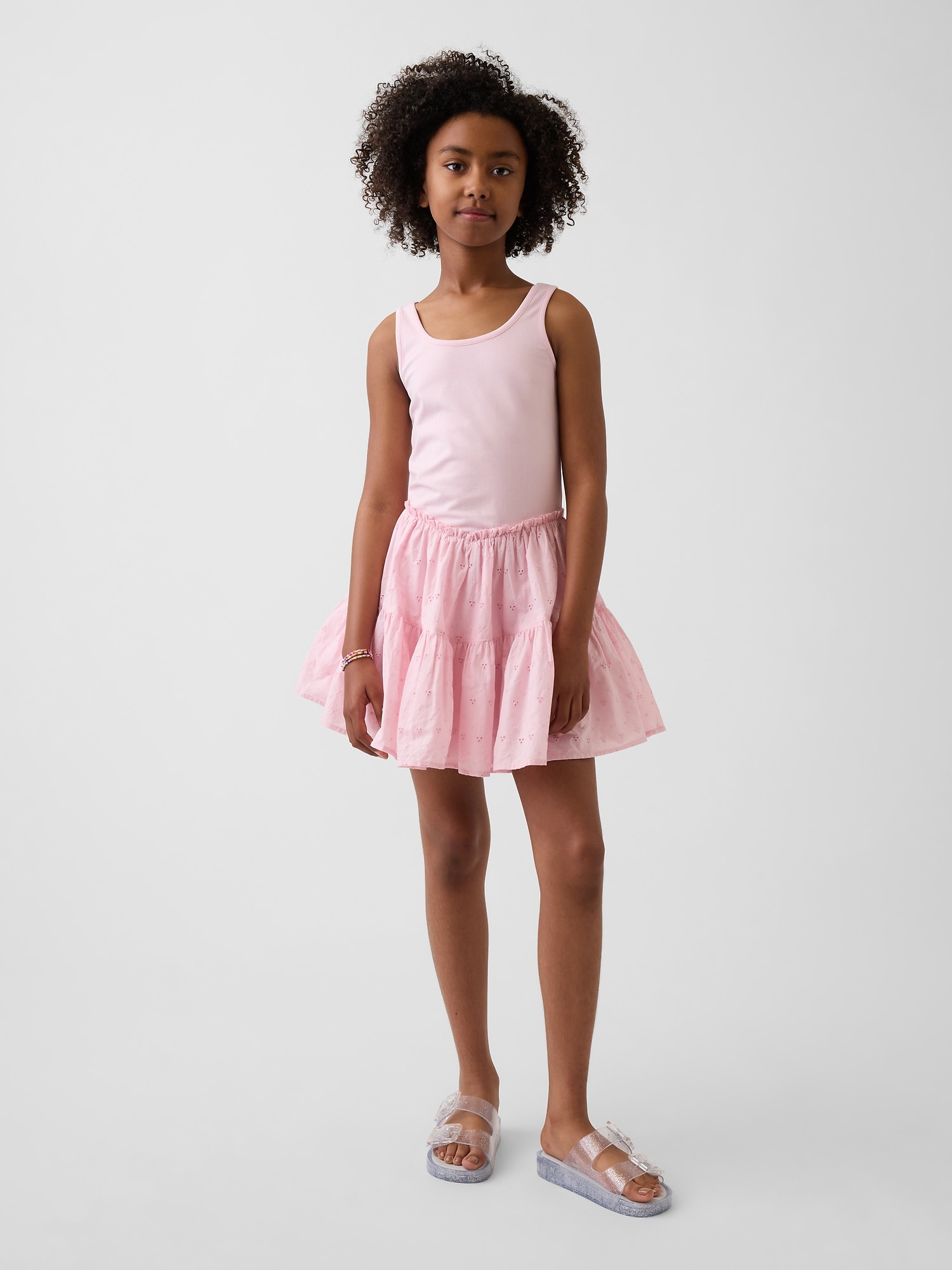 Kids Mixed Media Tiered Tank Dress