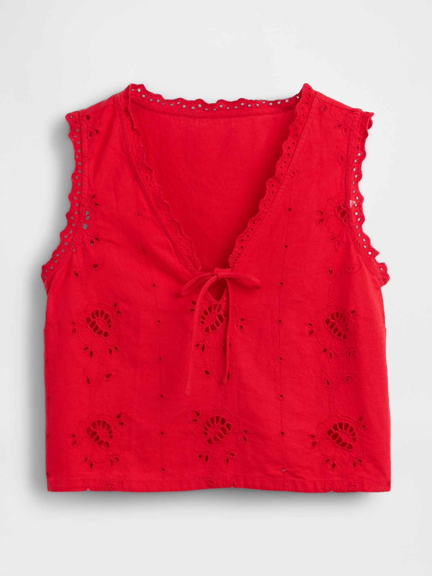 Женский топ Gap Linen-Blend Embroidered Crop Shell Tank Top, цвет: Красный — фото 5