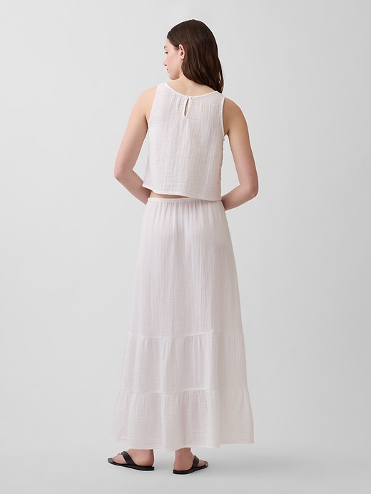 Image number 2 showing, High Rise Cotton Gauze Easy Tiered Maxi Skirt