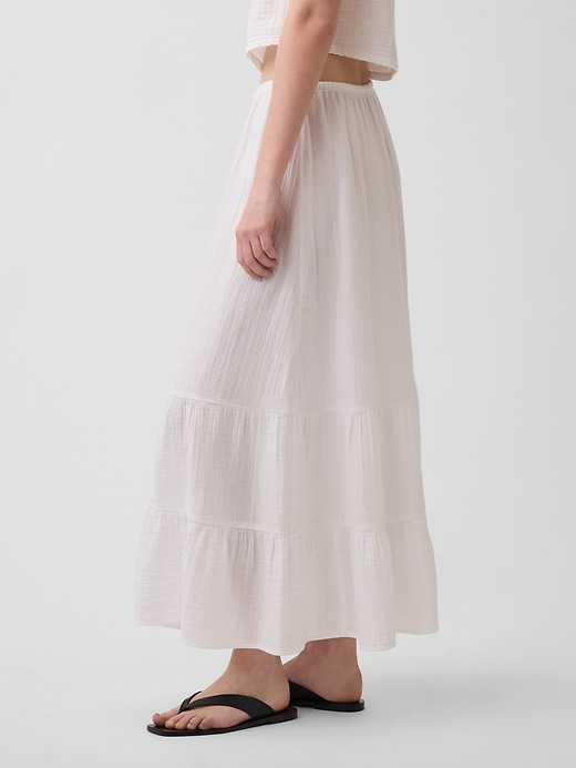 Image number 3 showing, High Rise Cotton Gauze Easy Tiered Maxi Skirt
