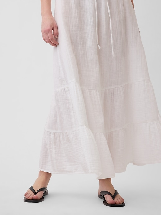 Image number 4 showing, High Rise Cotton Gauze Easy Tiered Maxi Skirt