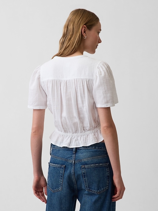 Image number 3 showing, Cotton Gauze Button-Front Crop Peplum Top
