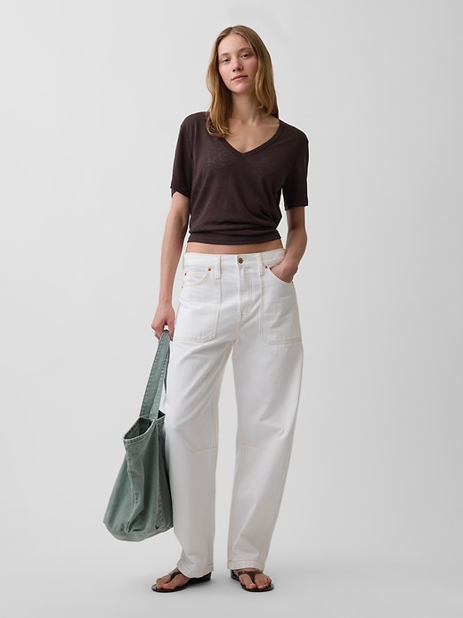 Image number 2 showing, Linen-Blend Relaxed V-Neck T-Shirt