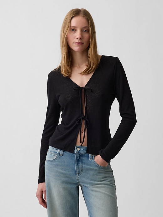 Linen-Blend Tie-Front Cardigan from GAP - $39.95