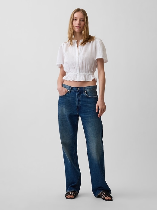 Image number 2 showing, Cotton Gauze Button-Front Crop Peplum Top