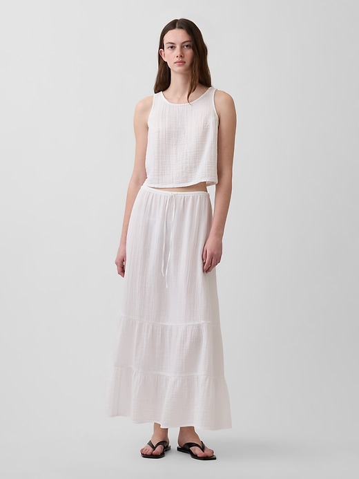 Image number 1 showing, High Rise Cotton Gauze Easy Tiered Maxi Skirt