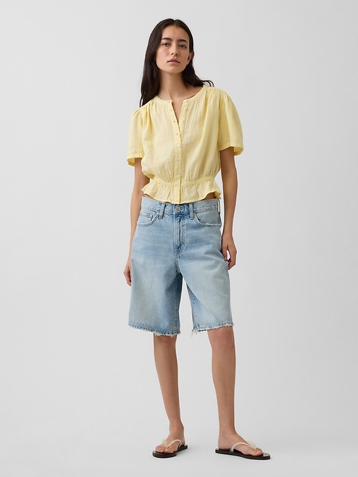 Image number 2 showing, Cotton Gauze Button-Front Crop Peplum Top