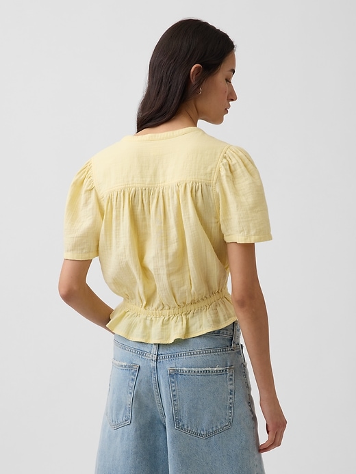Image number 3 showing, Cotton Gauze Button-Front Crop Peplum Top