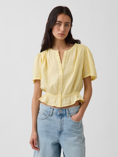Cotton Gauze Crop Peplum Top