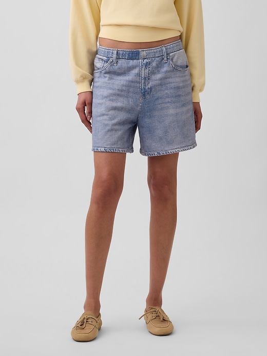 Image number 2 showing, 5" Mid Rise Printed Knit Denim Easy Shorts