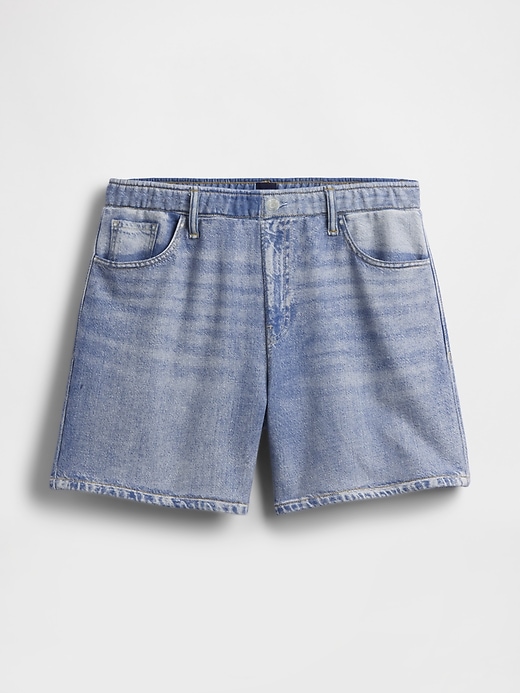 Image number 6 showing, 5" Mid Rise Printed Knit Denim Easy Shorts
