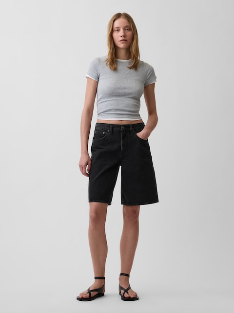 11" Mid Rise Longline Denim Shorts