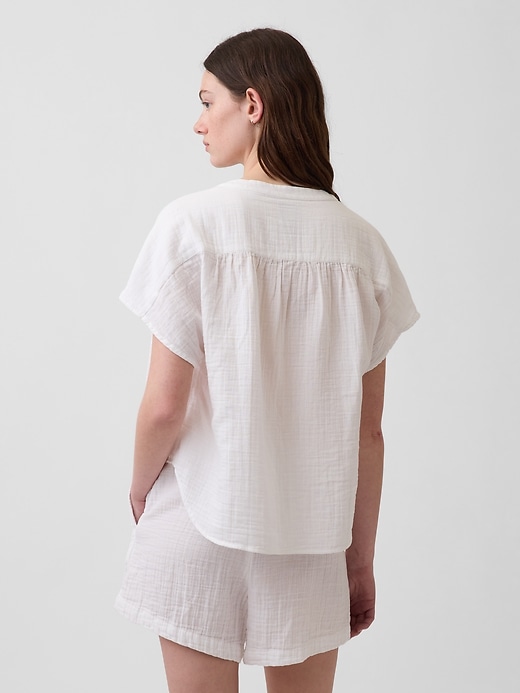 Image number 3 showing, Cotton Gauze Oversized Split-Neck Top