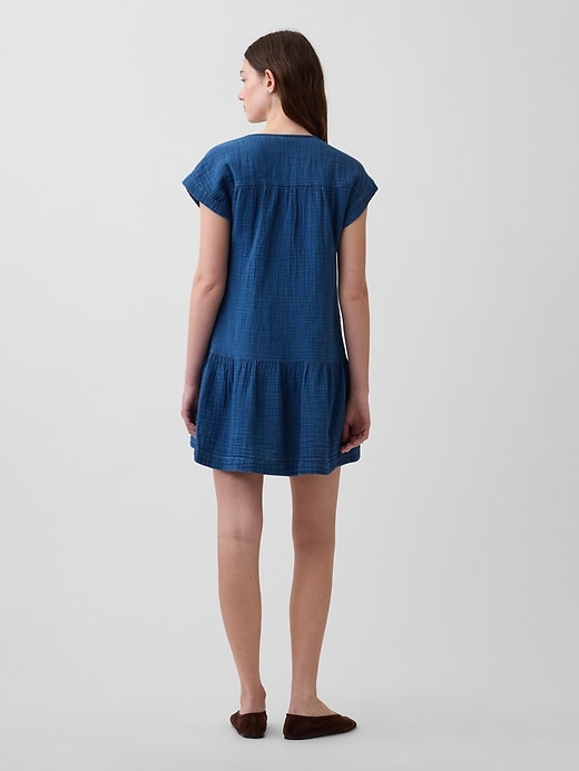 Image number 2 showing, Cotton Gauze Denim Drop-Waist Mini Shirtdress