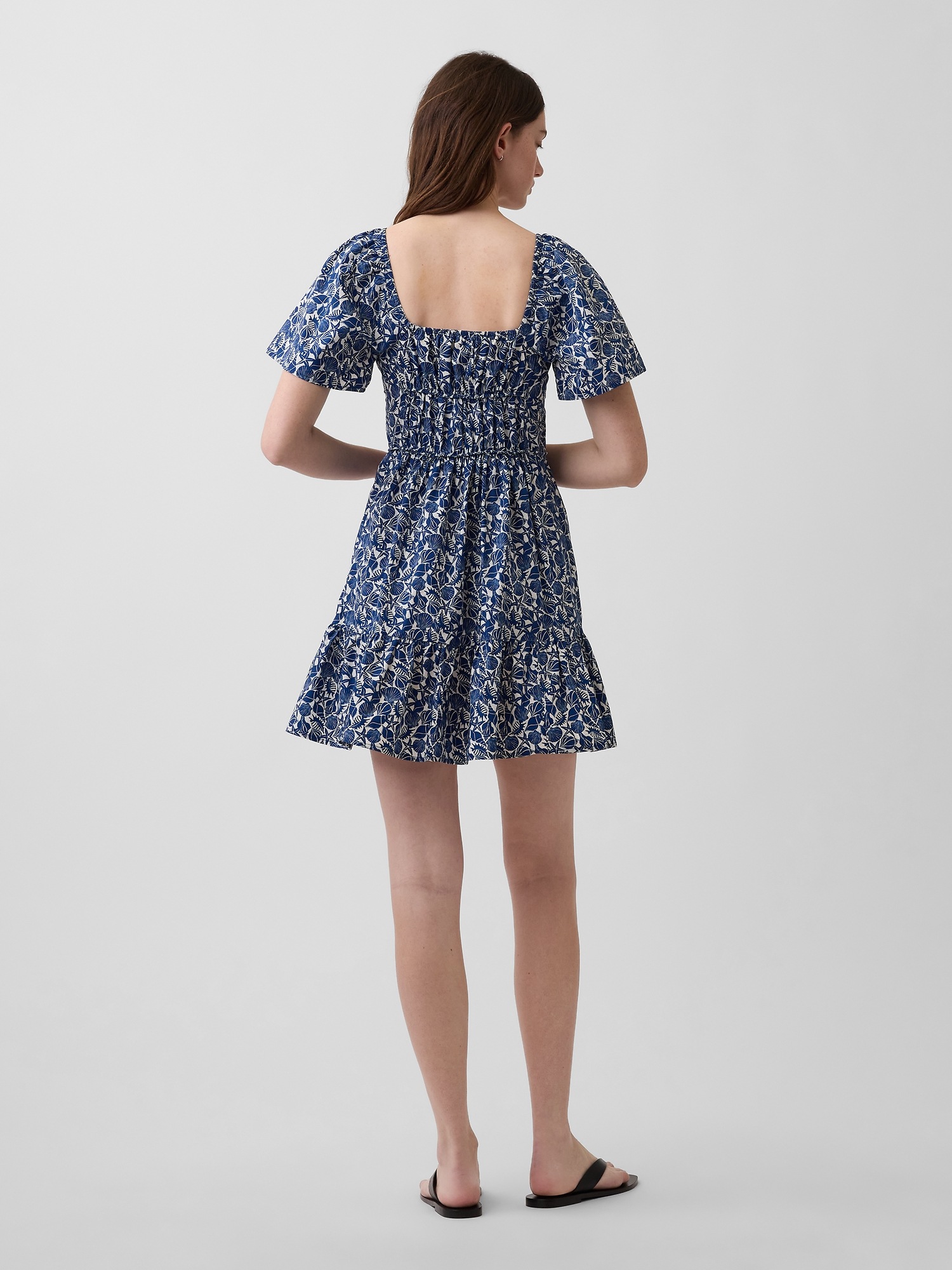 Женское платье Gap Poplin Flutter-Sleeve Mini, цвет: Синий с принтом — фото 2