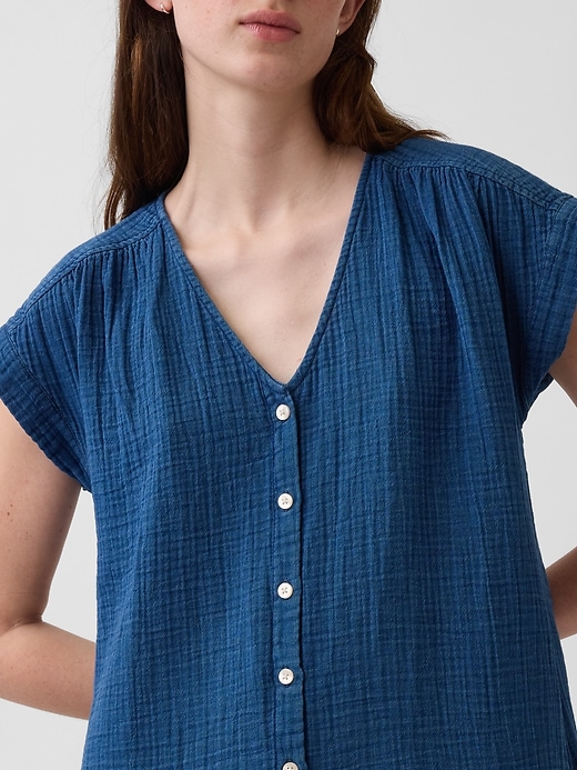 Image number 4 showing, Cotton Gauze Denim Drop-Waist Mini Shirtdress