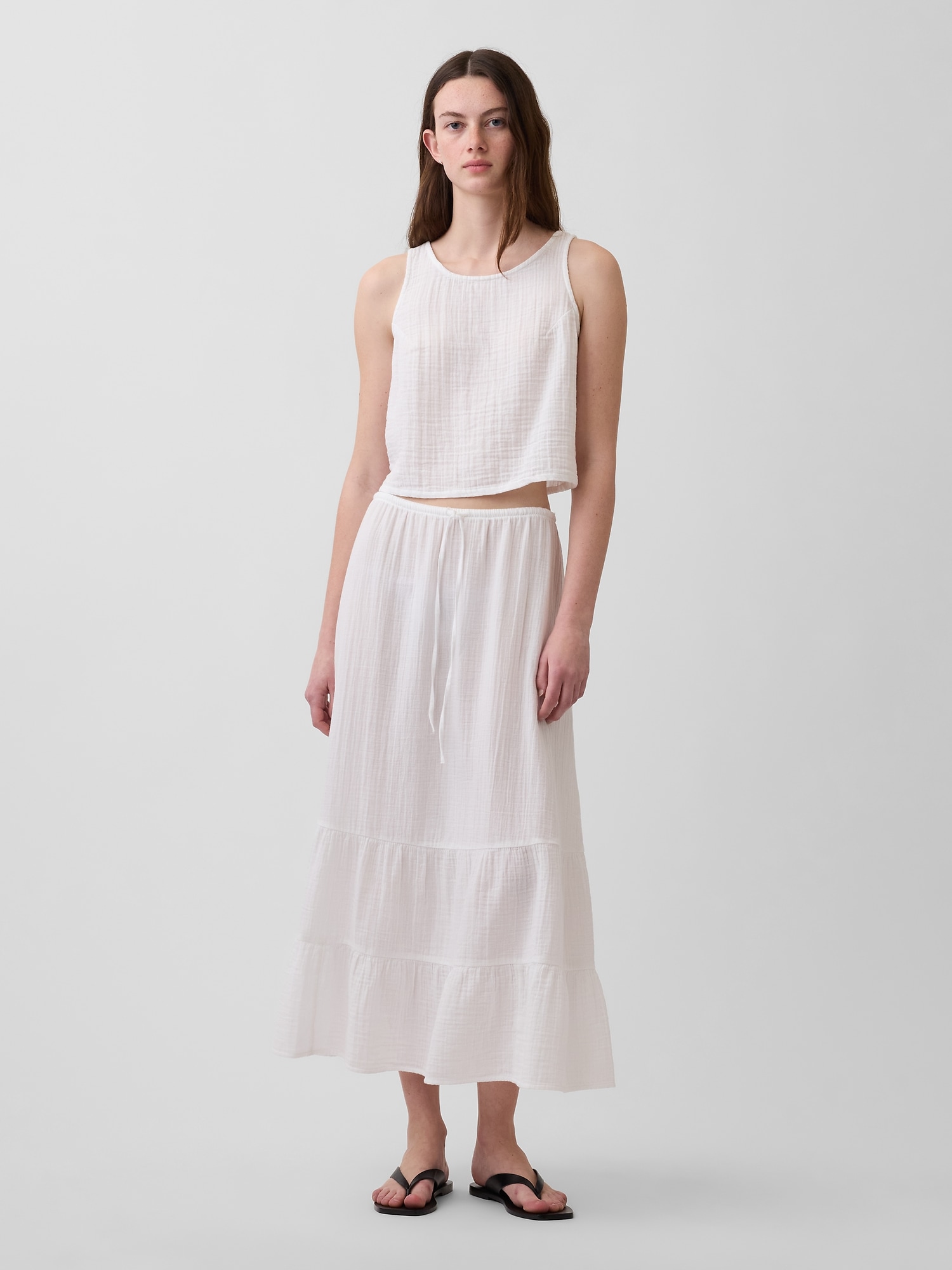 High Rise Cotton Gauze Easy Tiered Maxi Skirt