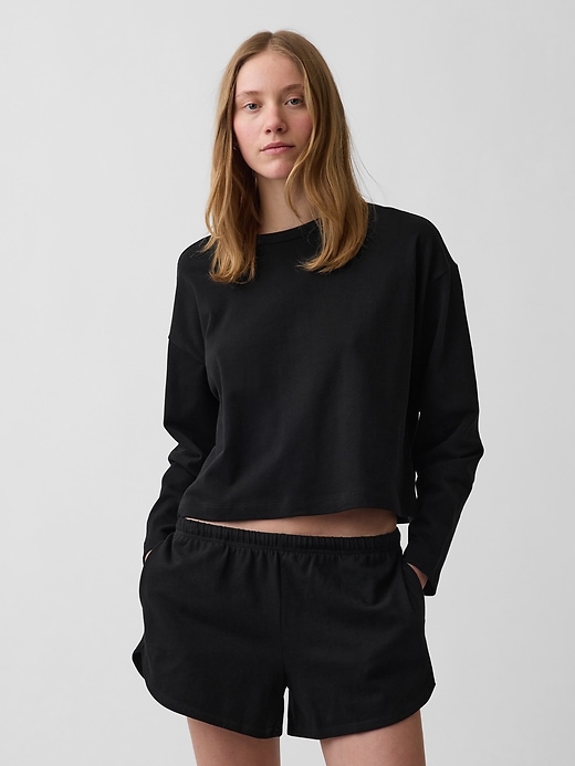 Image number 1 showing, Knit Oversized Crop T-Shirt