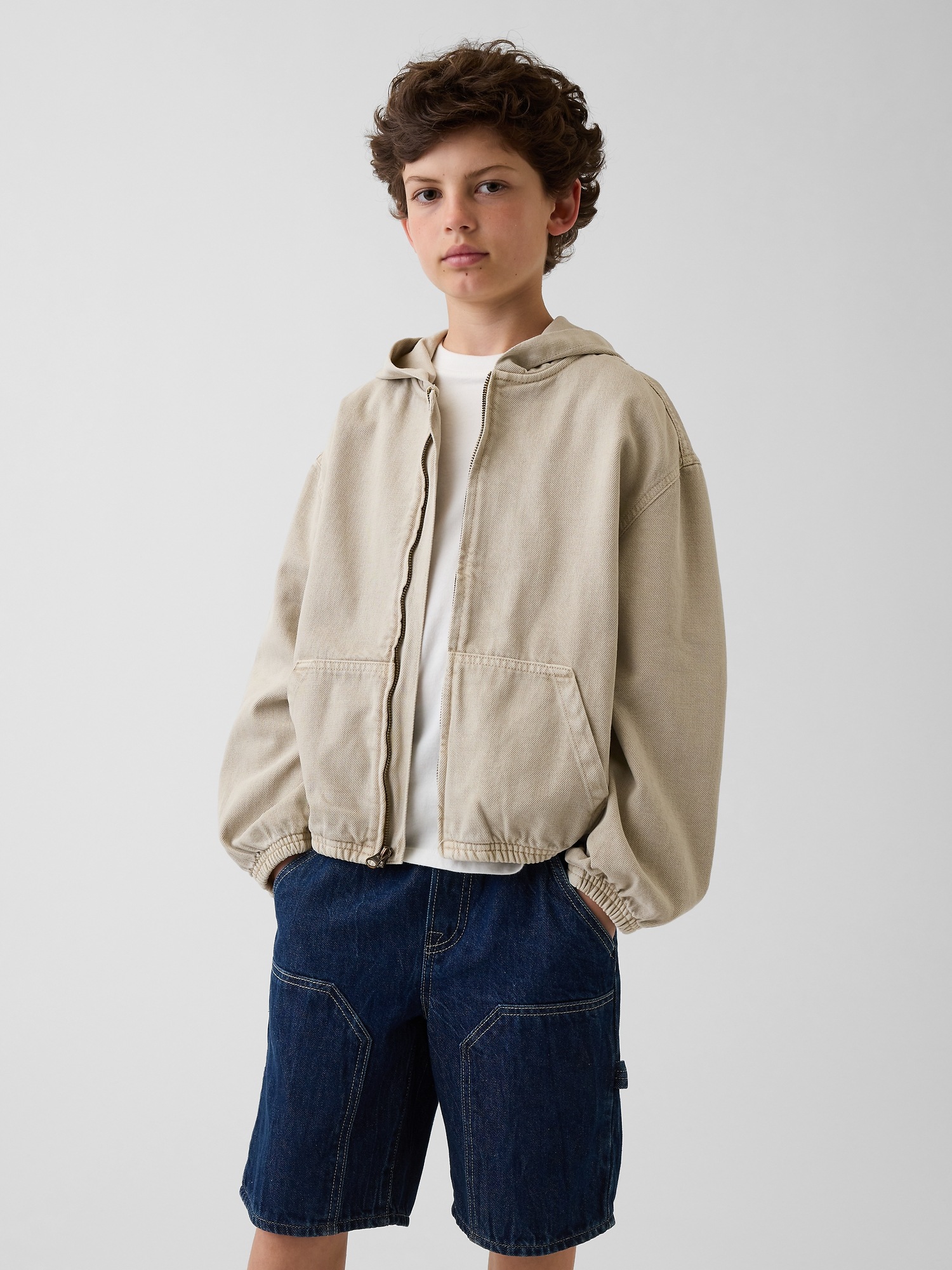 Детская куртка Gap Denim Relaxed Hooded, цвет: Bedrock