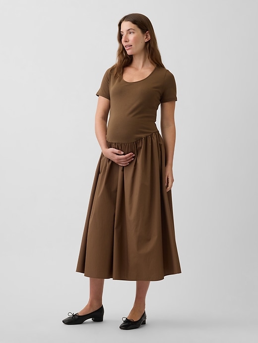 Image number 1 showing, Maternity Mixed Media Drop-Waist Dress