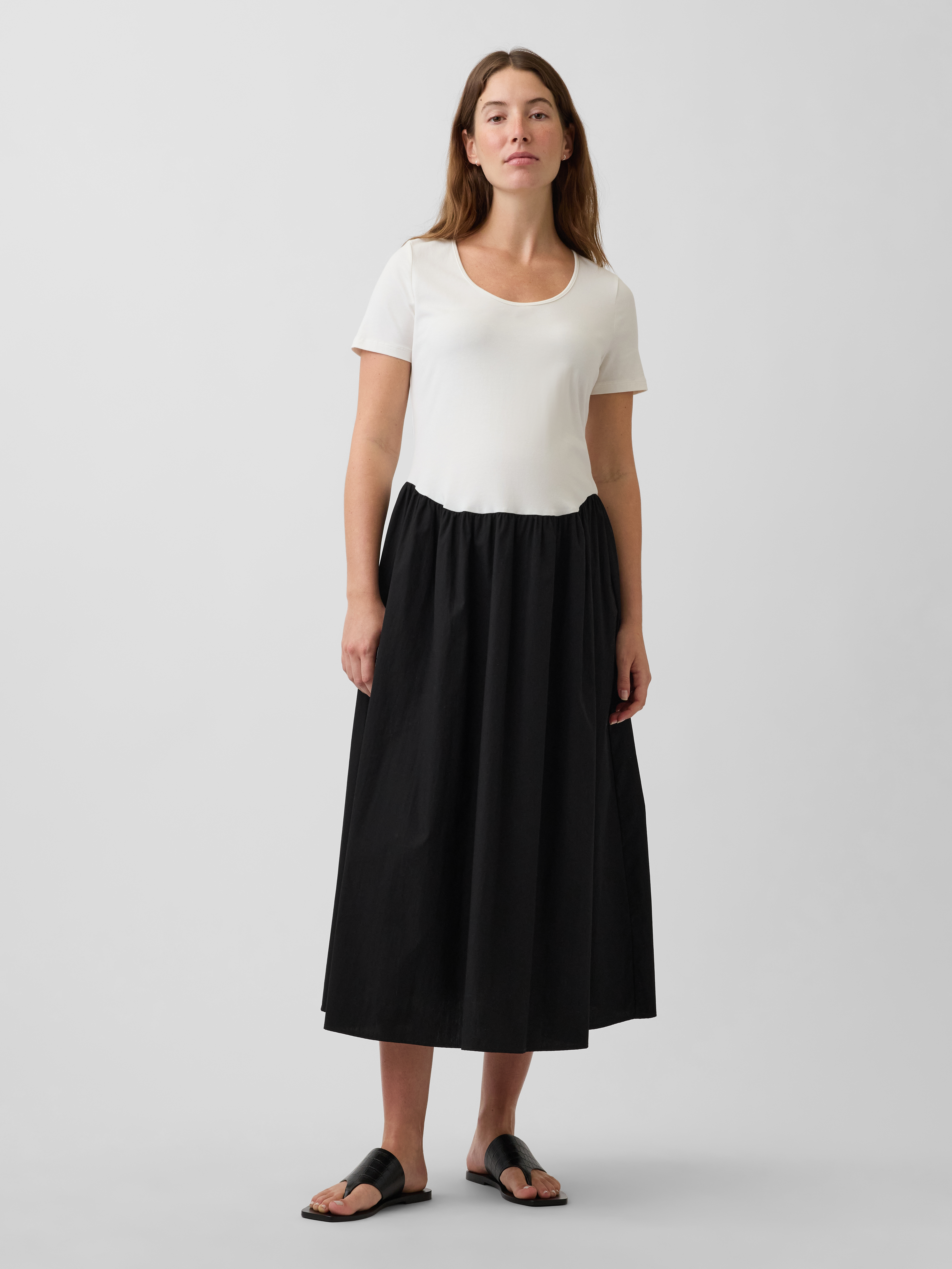 Maternity Mixed Media Drop-Waist Dress