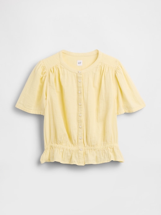 Image number 5 showing, Cotton Gauze Button-Front Crop Peplum Top