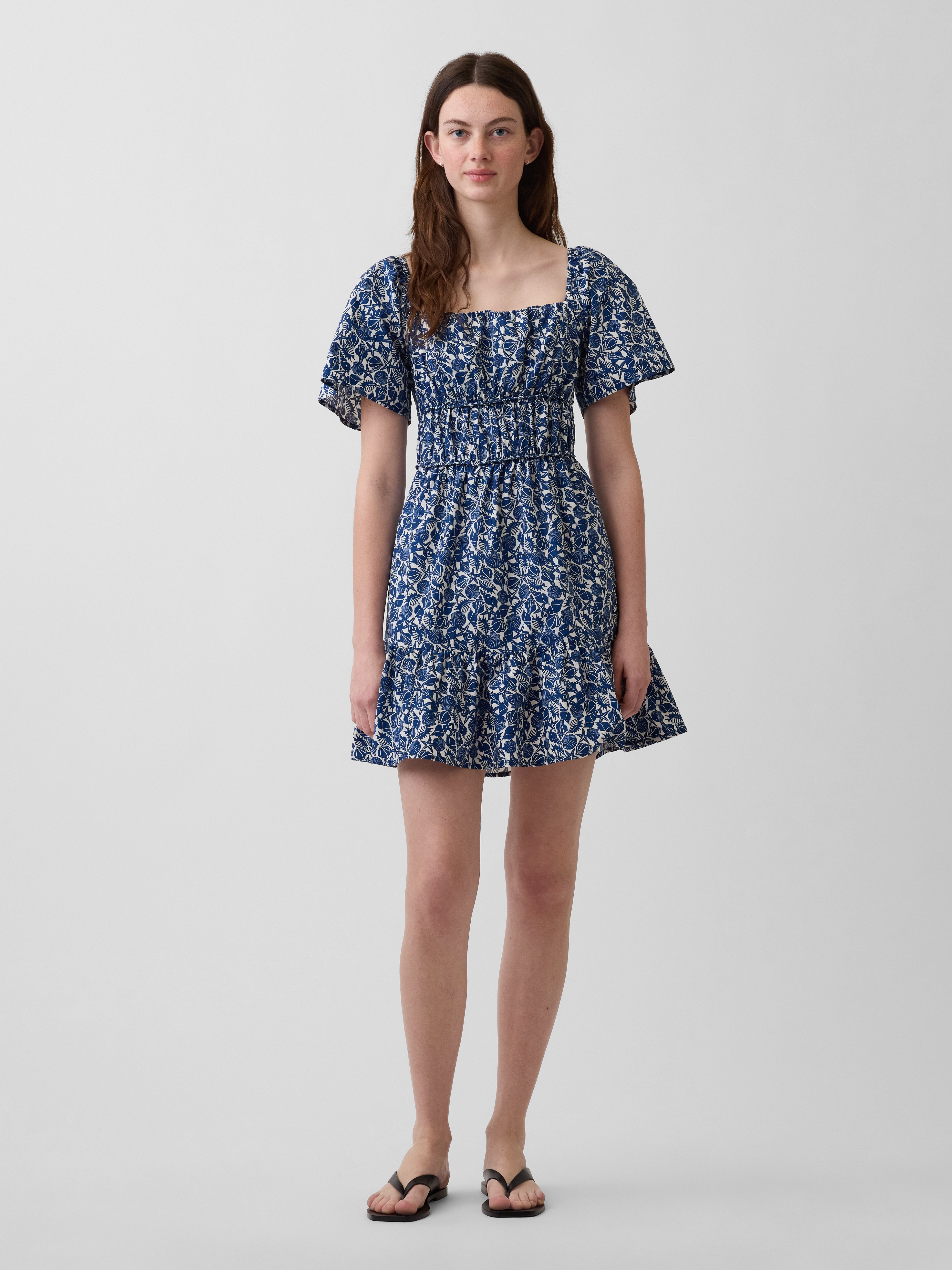 Poplin Flutter-Sleeve Mini Dress