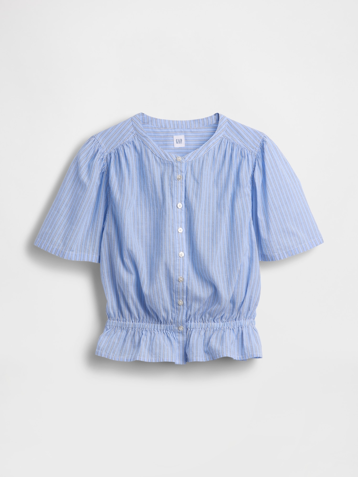 Button-Front Crop Peplum Top