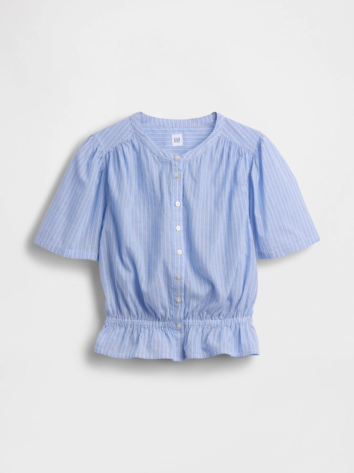 Женский топ Gap Button-Front Crop Peplum Top, цвет: Синий / Белый — фото 5