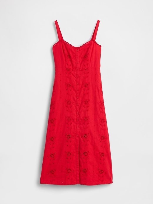 Image number 5 showing, Linen-Blend Embroidered Button-Front Cami Maxi Dress