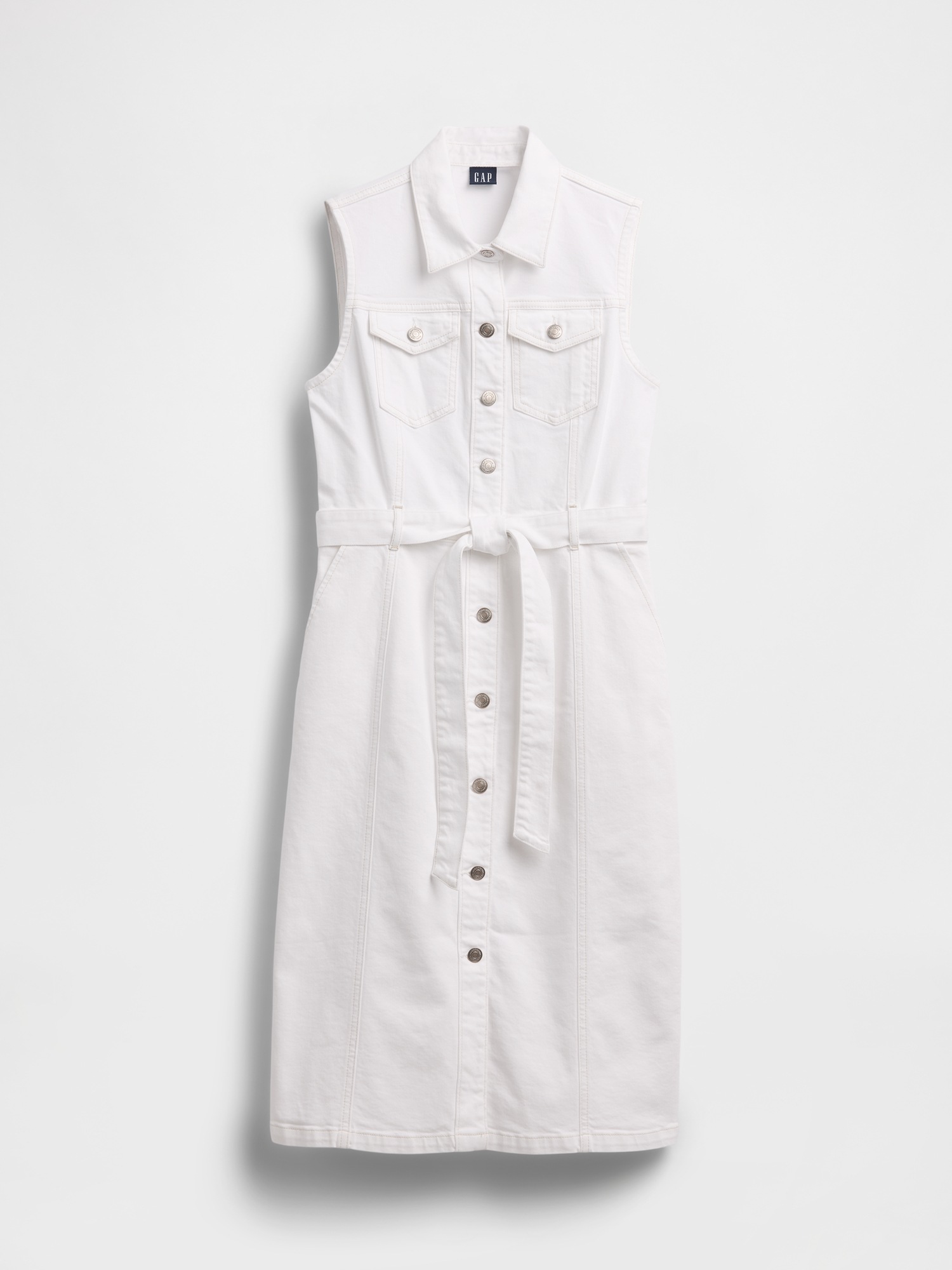 Женское платье Gap Denim Tie-Belt Midi, цвет: Белый — фото 5