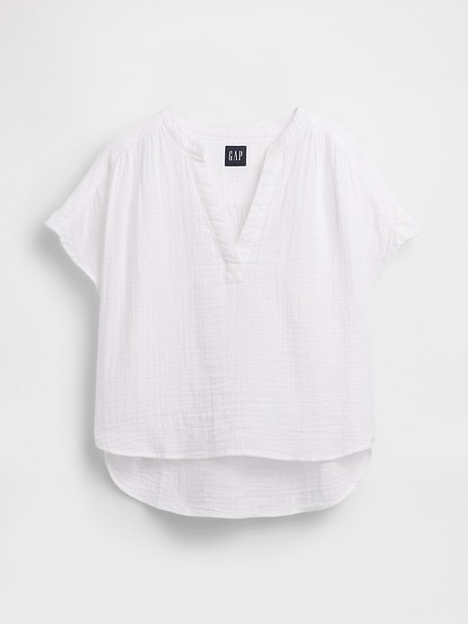 Image number 5 showing, Cotton Gauze Oversized Split-Neck Top
