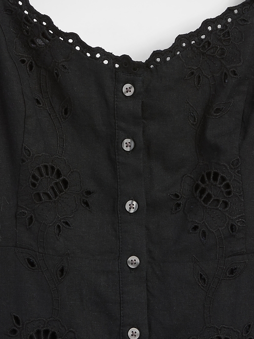 Image number 4 showing, Linen-Blend Embroidered Button-Front Cami Maxi Dress