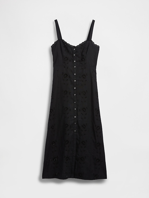 Image number 5 showing, Linen-Blend Embroidered Button-Front Cami Maxi Dress